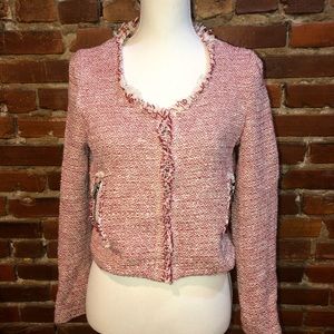 By Zoe red frayed tweed cropped jacket
